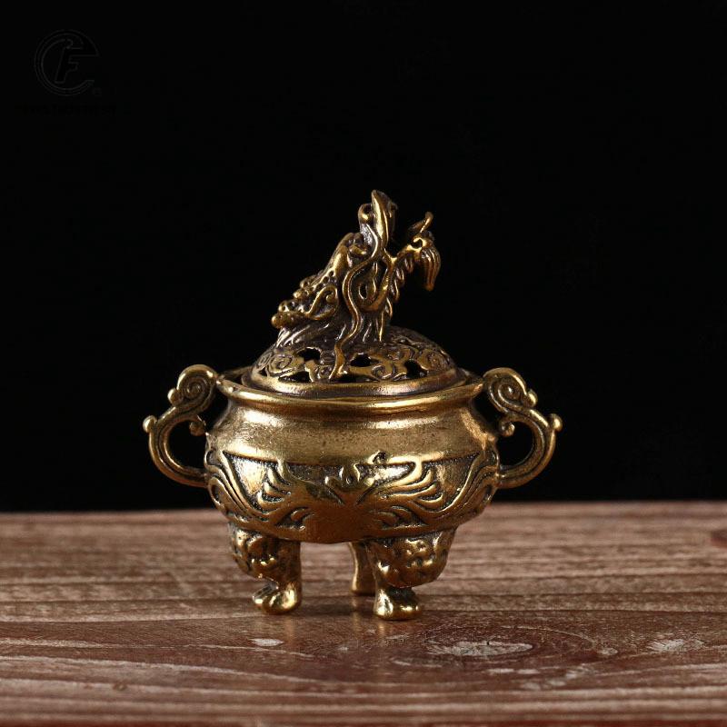 Pattern Three Foot Incense Burner Censer Exquisite Small Statues Copper Statue Brass Carved Animal Dragon