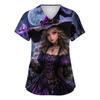 Women's V-Neck Short Sleeve Work Top with Pockets Halloween Print Caregiver Uniform