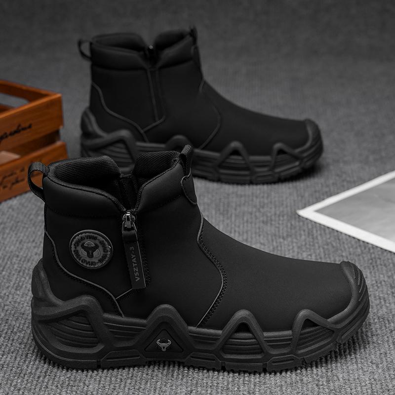 

Мужские новые осенние уличные спортивные нескользящие дорожные альпинистские ботинки с высоким голенищем, на толстой подошве, противоскользящие и износостойкие ботинки с высоким голенищем 44 чёрный