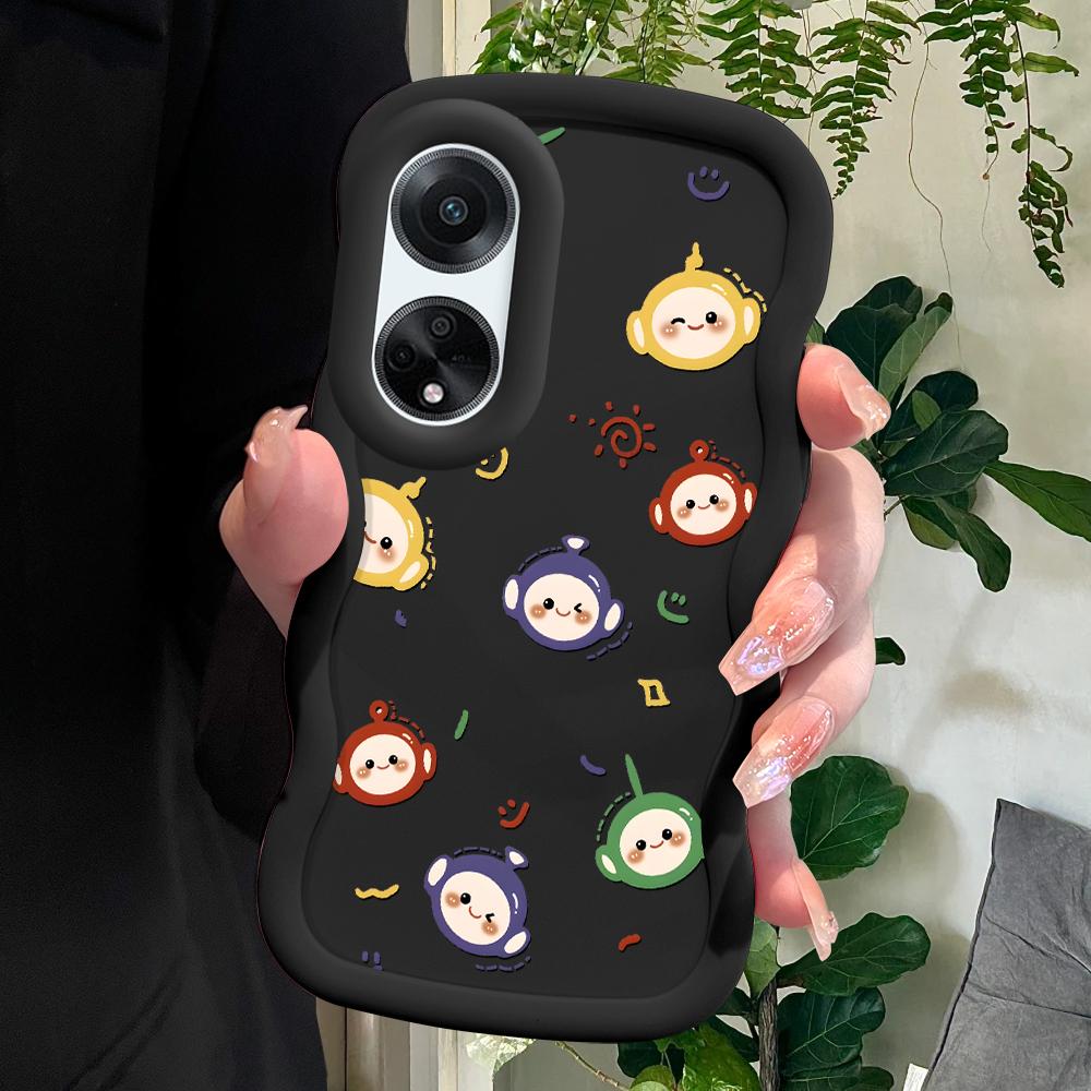 

Окрашенный узор Big Wave Edge Мягкий силиконовый материал Macaron чехол для телефона противоударный защитный резиновый чехол для OPPO Reno Realme Realme C51S чёрный