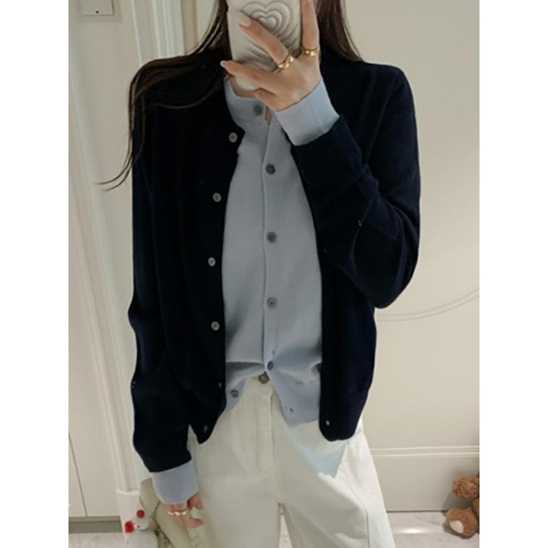 Women's Light Blue Slim Fit Knit Cardigan Button Front Long-Sleeve Outerwear
