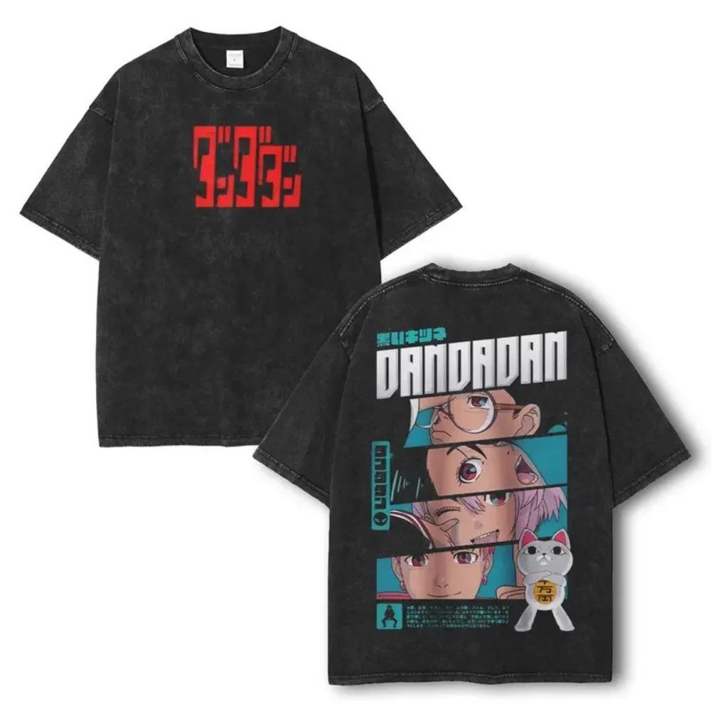 Dandadan Main Characters & Supernatural Forms Vintage Washed Anime T-Shirt, Unisex Manga Fan Streetwear Tee, 100% Cotton Casual Short Sleeve Top