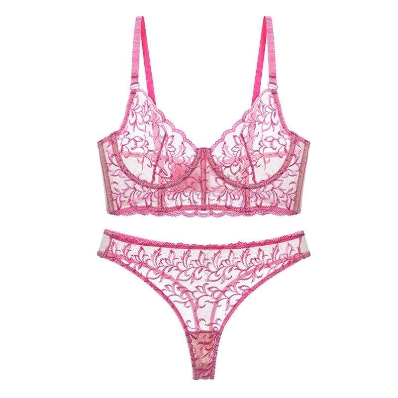 French Style Underwear Women's Ultra-thin Embroidered Lace Sexy Pure Desire Gathered To Prevent External Expansion of The Chest To Show Small Bra Set