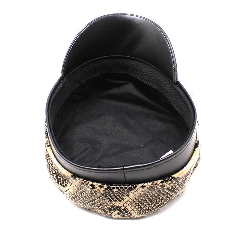 Flat Top Snakeskin Leather Navy Hat Spring Style Cap British Style Versatile Beret