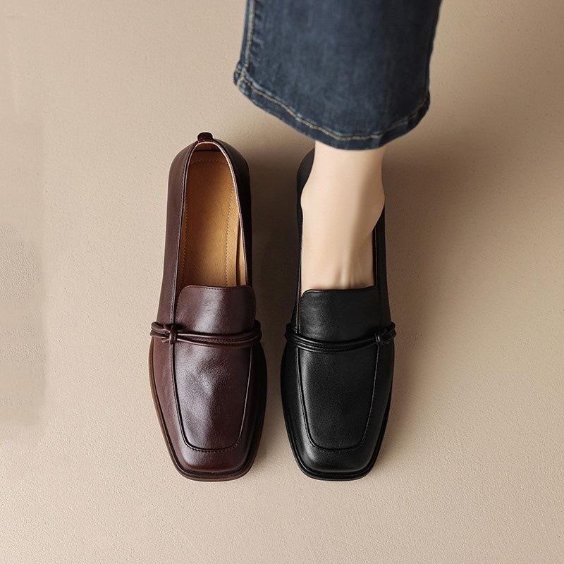 Huge and lightweight~ Square head loafers British small leather shoes medium heel single shoes