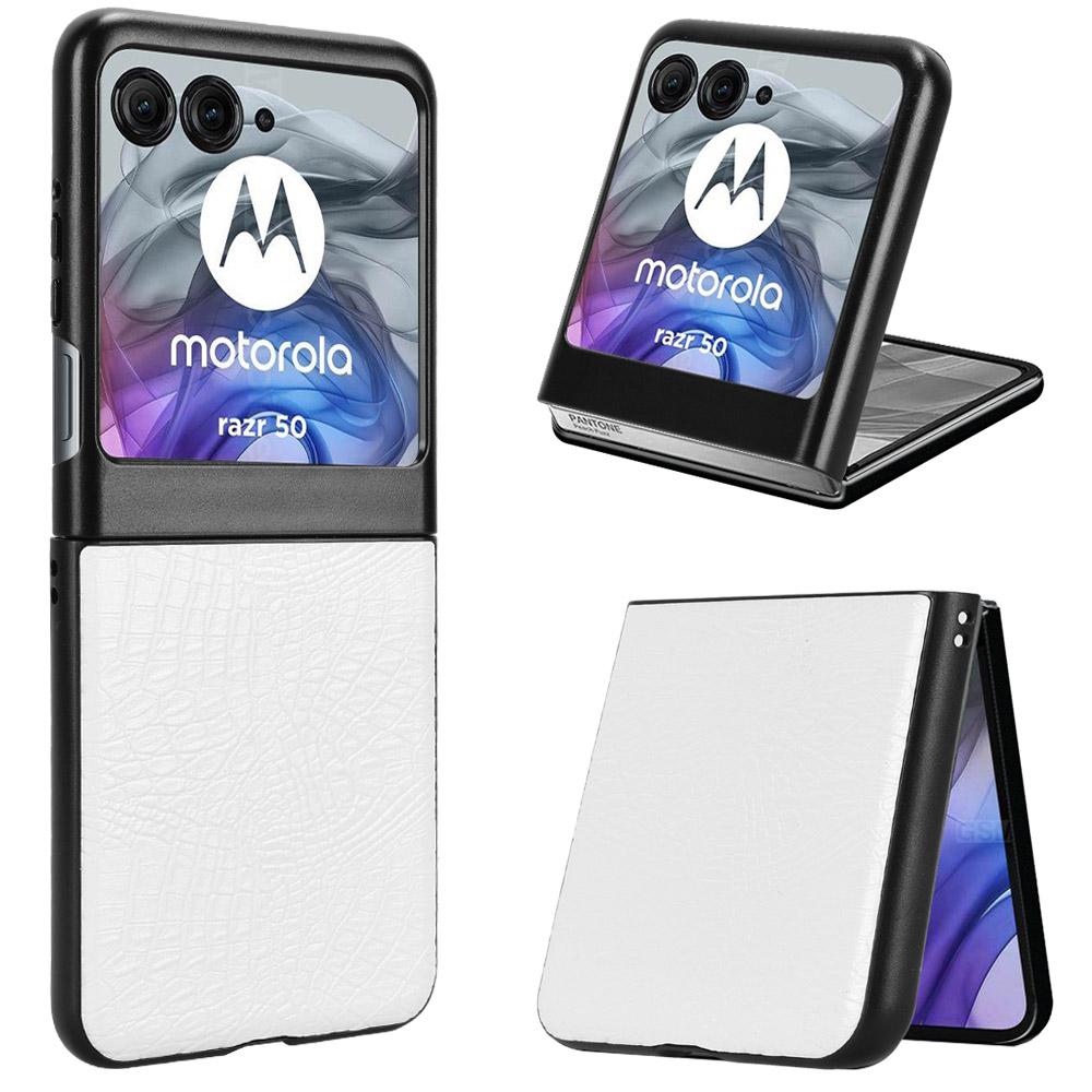 

For Motorola Razr 60 Case Crocodile Texture Leather Coated Hard PC Phone Cover White