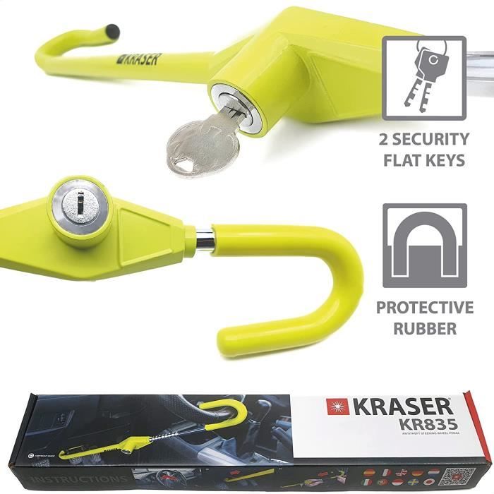 KRASER KR835 Canne Antivol Volant Universel Voiture Crochet de Pédale de Verrouillage de Volant Réglable, Antidémarrage de Voiture