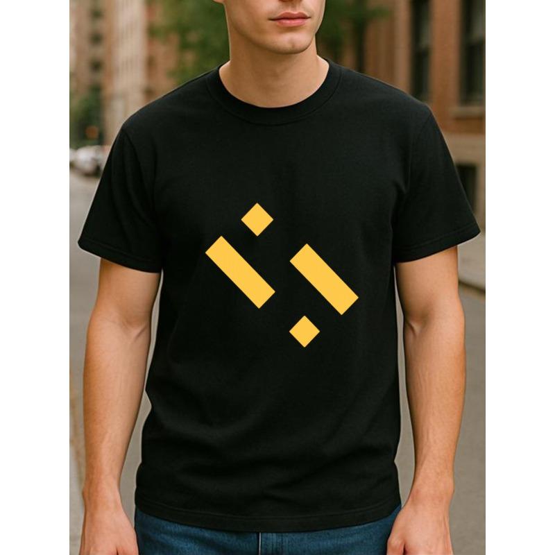 European sizes Geometric Pattern Short-sleeved T-shirt, Versatile Daily Top, All-season Casual Style Very Versatile Men's T-shirt, Round-neck Top