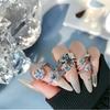 High-End Light Luxury Sea Blue Zircon Exquisite Open Ring Four-Leaf Clover Fashion Women'S Cold Wind Niche Ring