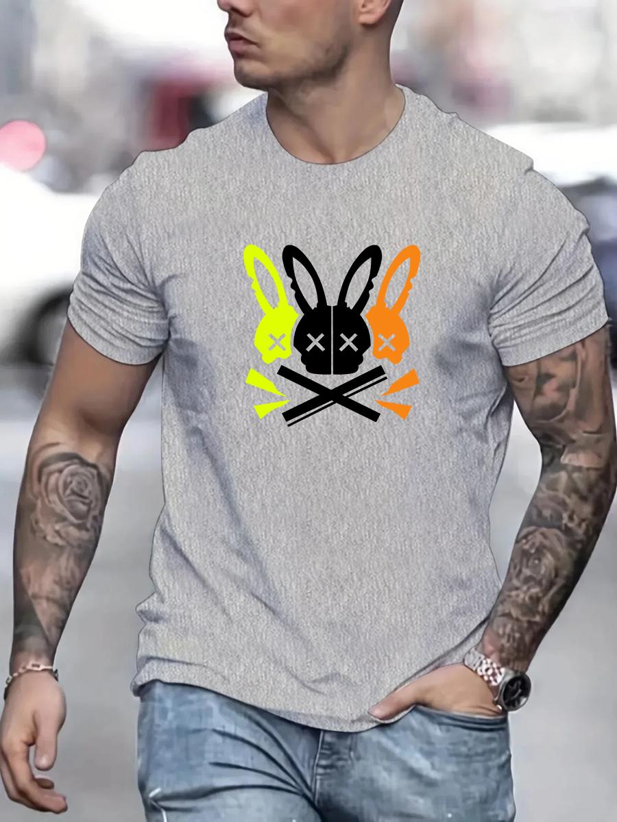 

Men s 100% cotton summer loose fit large Rabbit Skull printed slim fit casual sports round neck short sleeved T-shirt M