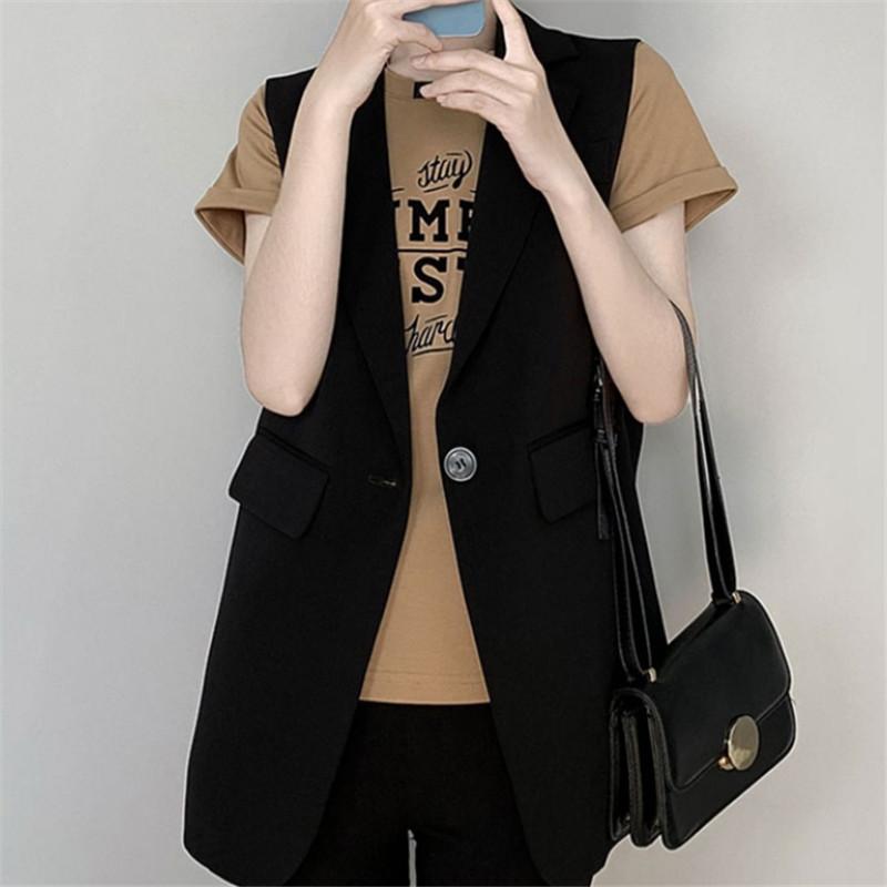 Tooxika Neue Damen-Anzugweste in Volltonfarbe, mittellang, ärmellos, Weste, Strickjacke