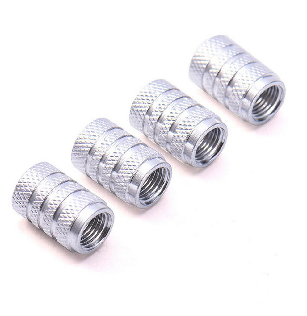 4x Silver Aluminium Bilhjul Däck Luftventil Stammar Kapslar Dammkåpor Tillbehör Biltrimning Yttre Delar Tillbehör Produkter