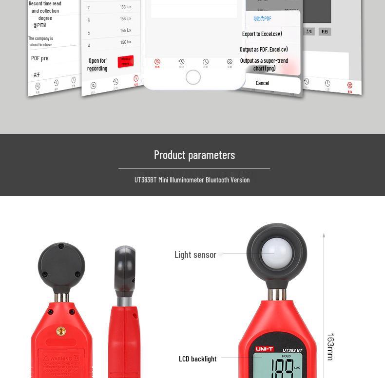 UNI-T Mini Digital-Lichtmesser UT383/UT383BT/S mit Bluetooth Leuchtdichtemesser