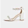 Thick heel high heels white satin fashion word with sexy open toe rhinestone large size women's sandals factory direct sales 43