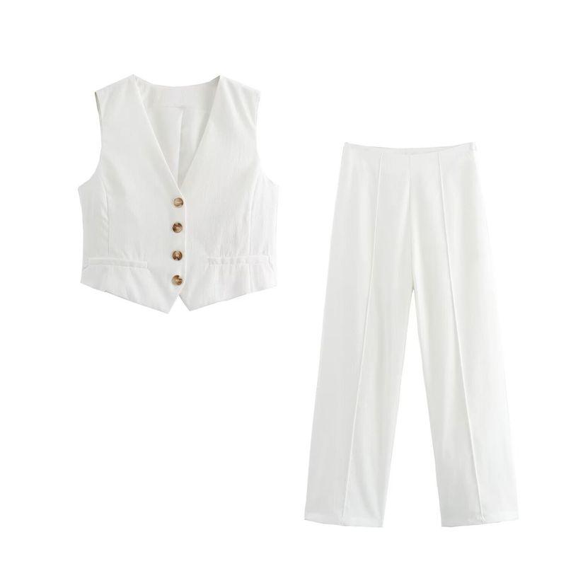Kaslead New Arrival Women's Clothing Fashion Style Fashion Minimalist Pure Color Vest Pants Two-Piece Suit