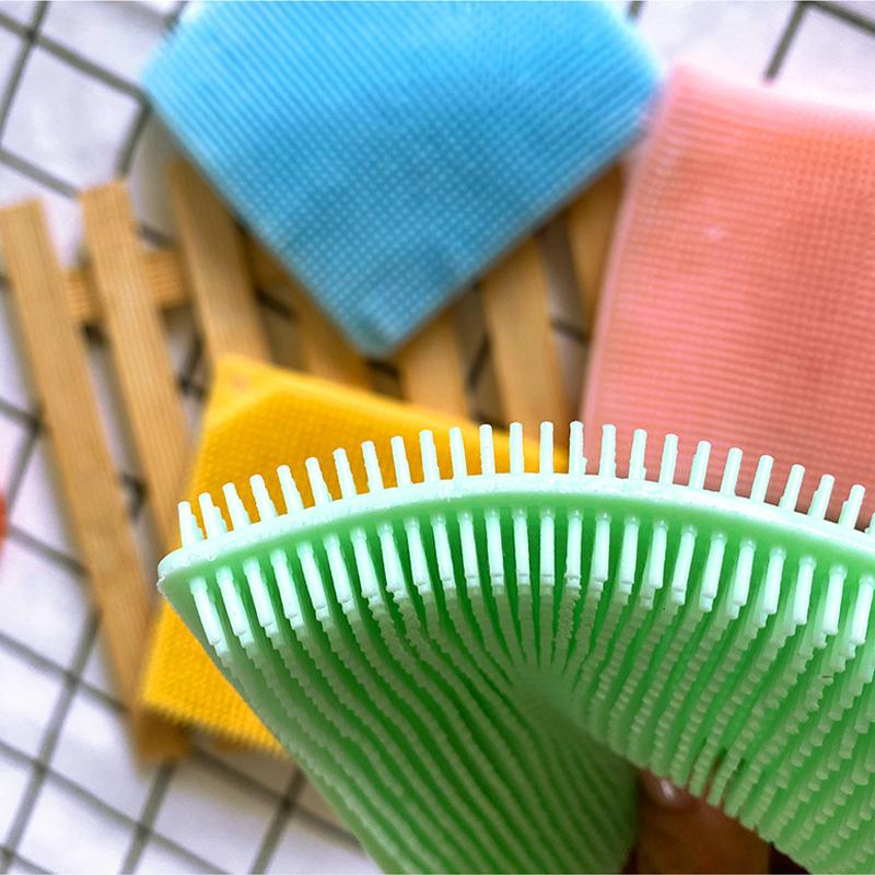 2Pcs Thickened Silicone Cleaning Brush Kitchen Dishwashing Cleaning Brushes Pot Pan Sponge Scrubber Fruit Vegetable Cleaner New