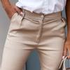 Women Bodycon Pants Solid Color Pockets Spring Autumn All Match Ankle Tied Cropped Pants for Daily Wear
