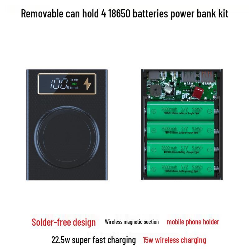 Magnetic Detachable 4-Section Solderless 18650 Battery DIY Power Bank Kit