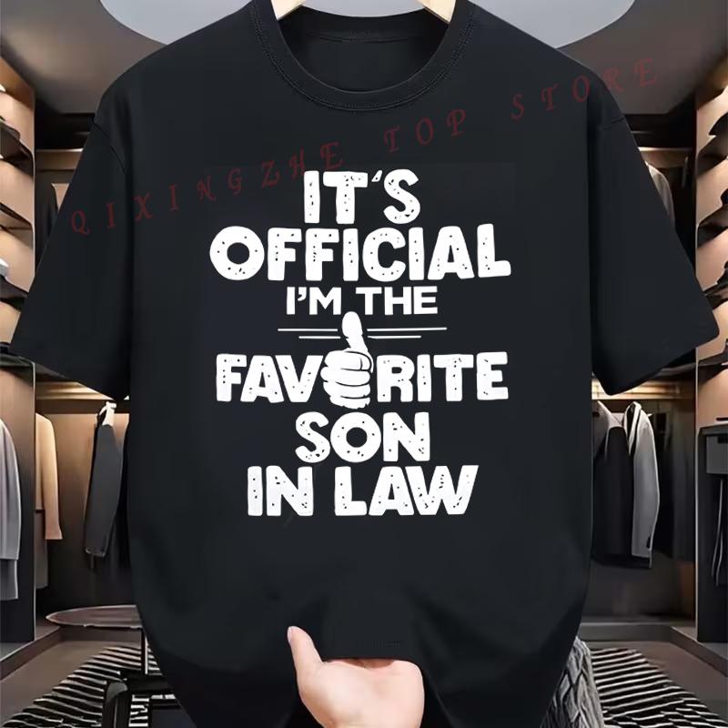 Herren Lieblingsschwiegersohn Grafik T-Shirt Auffälliges Schwarzes Design Mit Weißem Text Und Daumen Hoch Symbol Lässiges Rundhals Lustige T-Shirts