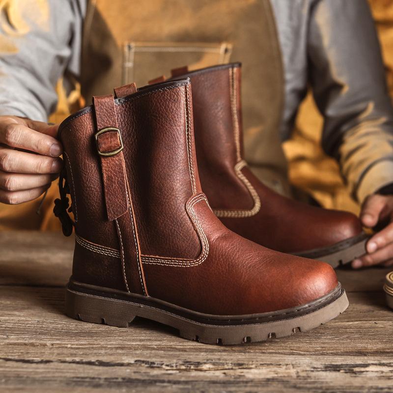 Top Layer Cowhide Men's and Women's Couple High Tube Work Boots Men's Western Cowboy Boots Black Knight Mongolian Riding Boots