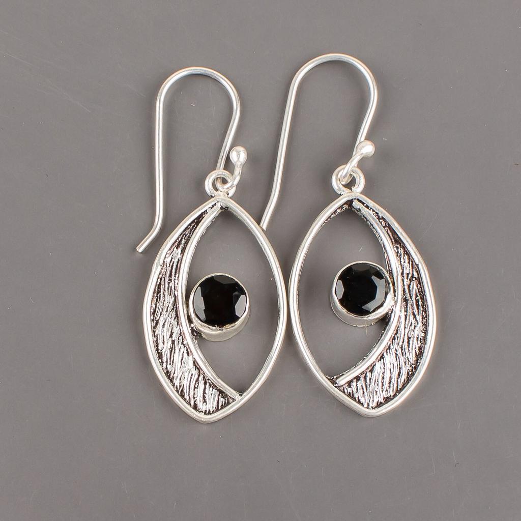 Black Onyx Gemstone 925 Sterling Silver Jewelry Handmade Earrings 1.60" For Gift EE-61-18