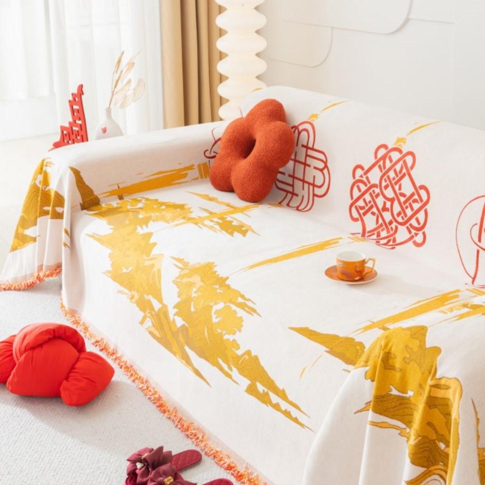 Chinese New Year Red Sofa Cover Towel 2024 New Sofa Cushion Lazy One Piece of Four Seasons Universal Chenille Blanket Carpet