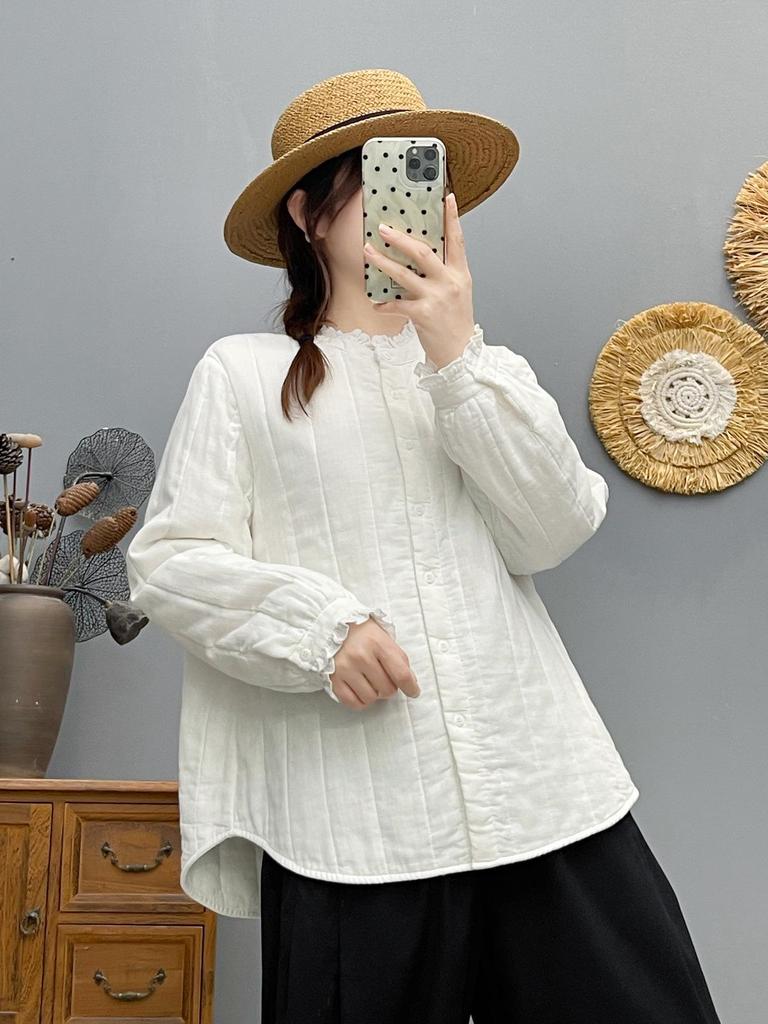 2025 Autumn/Winter Elegant Stand Collar Lace Long Sleeve Cardigan Top for Women in Japanese Literary Style