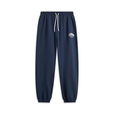 Li Ning Sports Lifestyle Series American Vintage Simple Loose Fit Drawstring Cuffed Casual Knit Joggers Men Bottoms Deep-Navy AKLU939-1