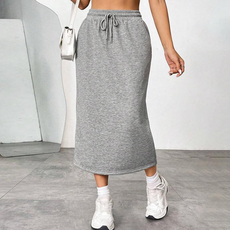 Women s Loose Slit Elastic Skirt with Drawstring S