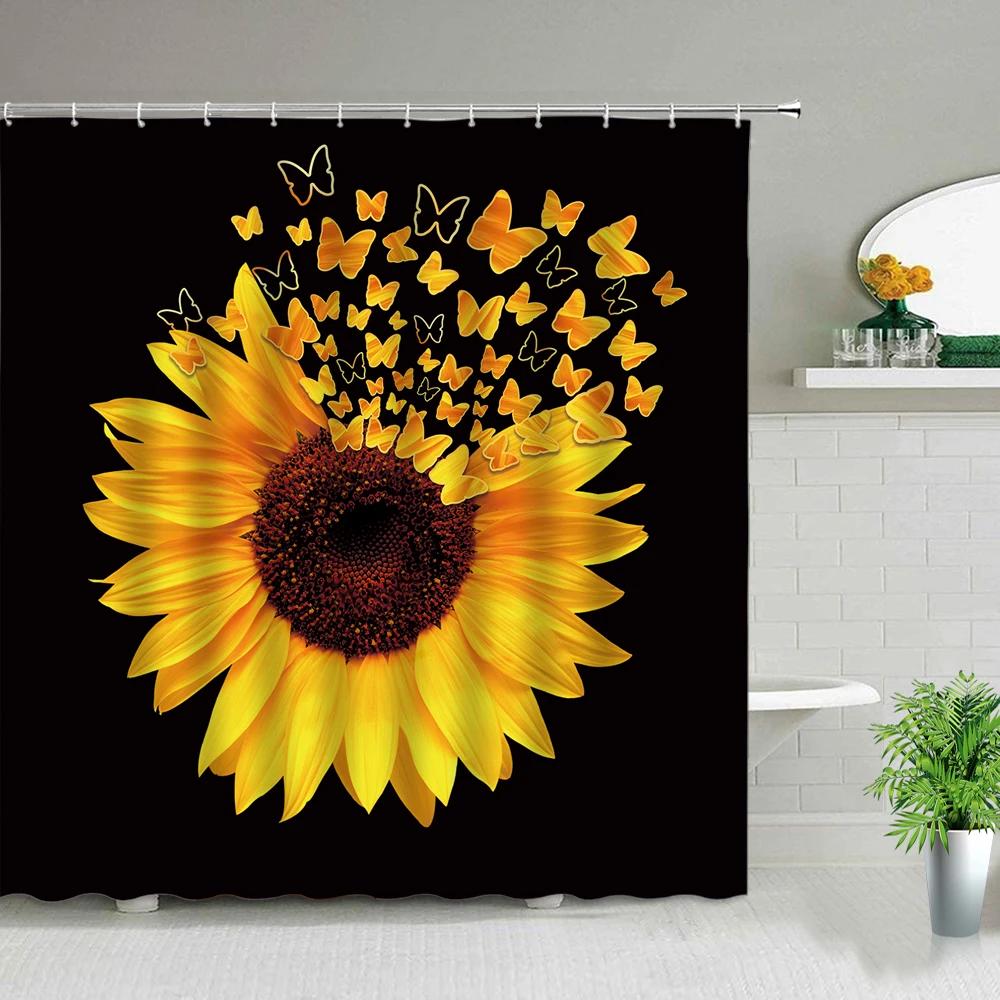 Pink Flower Plant Scenery Shower Curtains Rose Tulip Butterfly Spring Landscape 3d Printing Bathroom Waterproof Bath Curtain Set