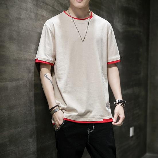 

Мужской короткий свободный свитер с круглым вырезом, из двух частей, с лоскутным узором, с поддельными рукавами, однотонная повседневная футболка для отдыха и спорта M чёрный