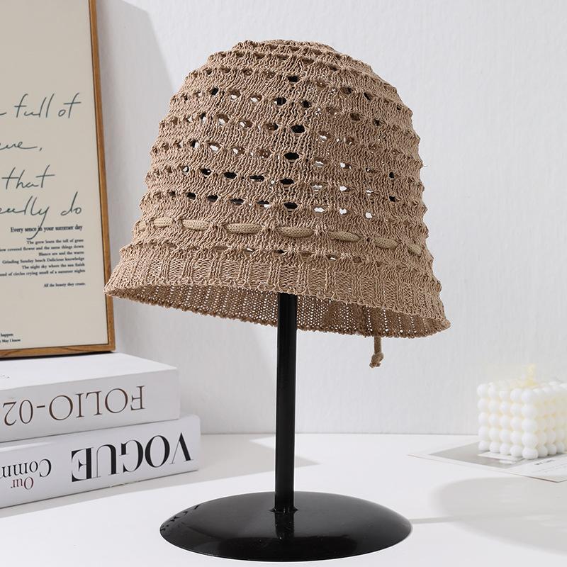 Summer hat women's knitted niche design basin hat sunshade sun hat versatile solid color bucket hat