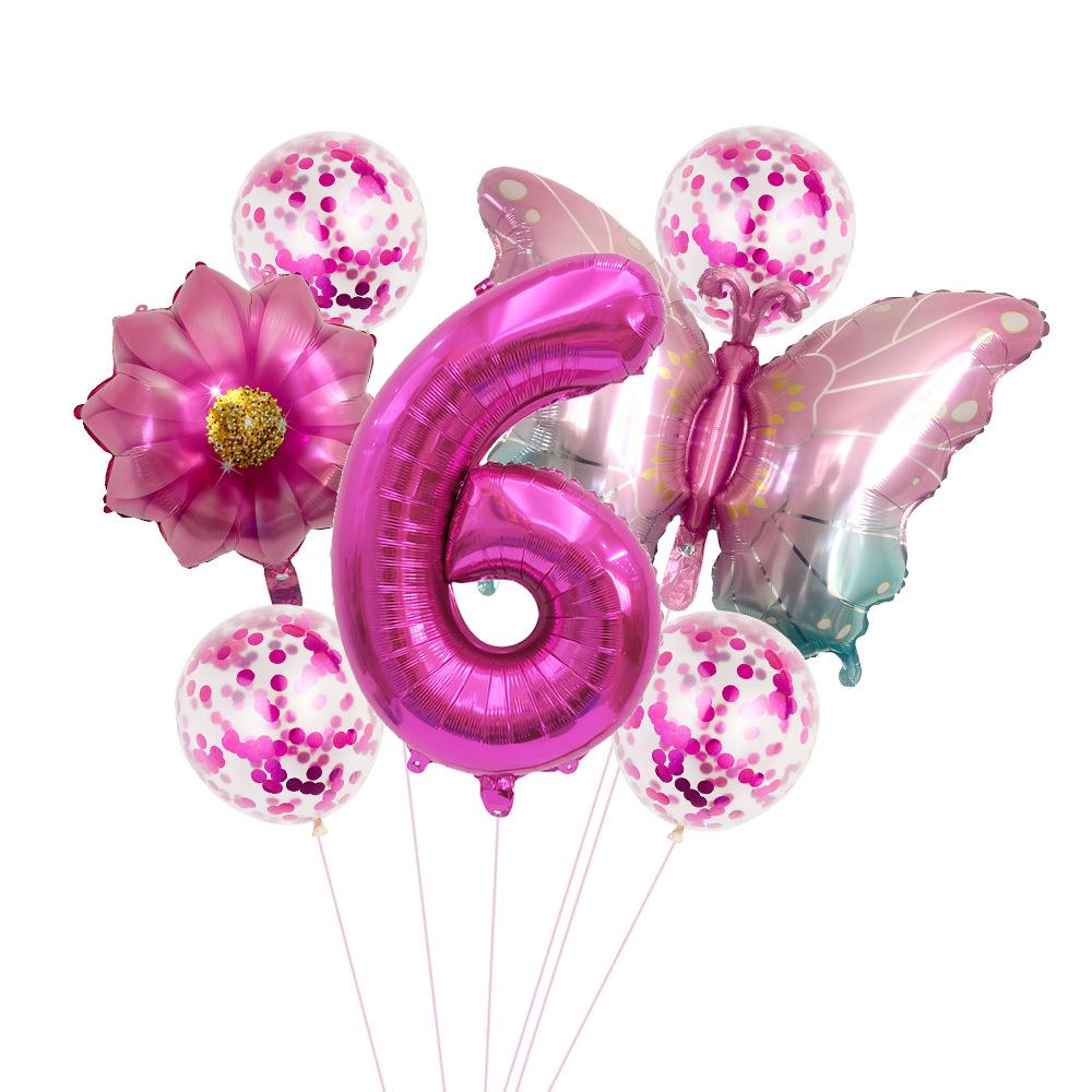 Butterfly 32 Inch Digital Flower Aluminum Film Balloon Set Baby Birthday Balloon Party Decoration Scene