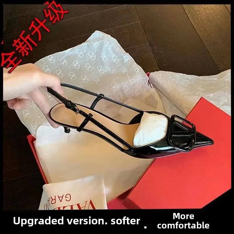 

Новые летние туфли на высоком каблуке во французском стиле 42 Fine Track Pointed V Buckle Strap Sandals Black Women Shoes 42