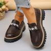 2026 New Women's Large Size Slip-On Shoes Metal Buckle Decor British Style Round Toe Flat Heel Comfortable Casual Footwear