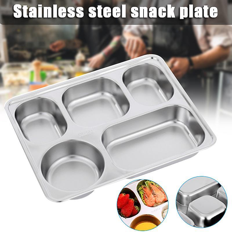 304 Stainless Steel Fast Food Plate Grid Plate With Lid Square Canteen Tableware For Children Adult