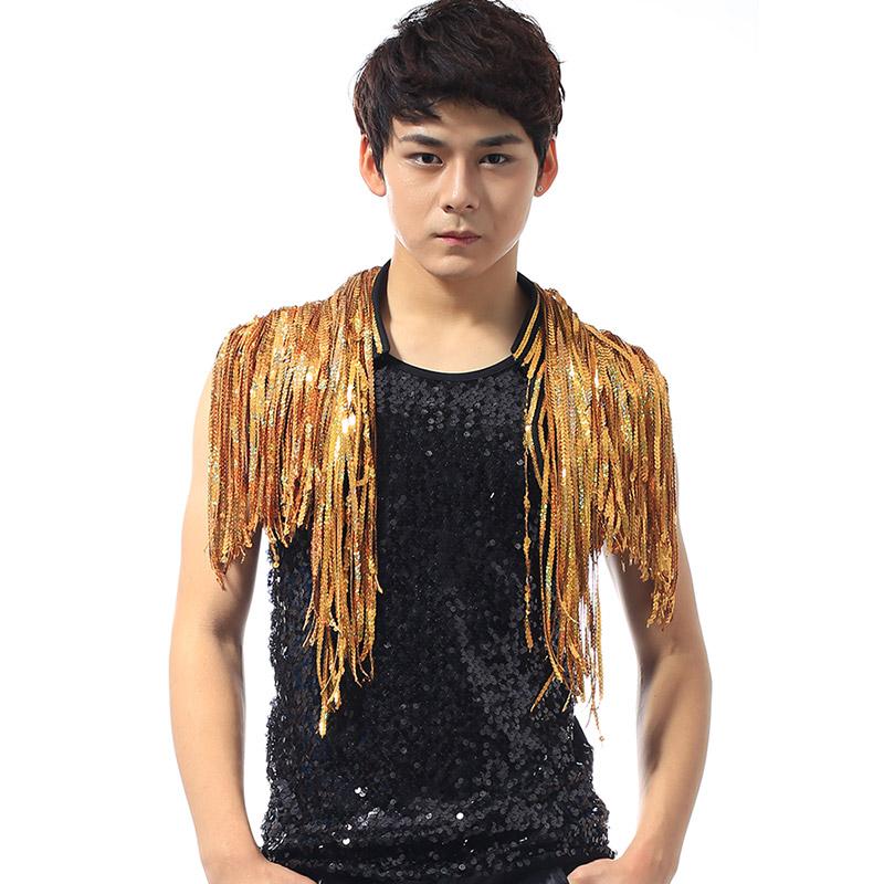 Costume da Cantante da Bar DS di Beyonce Uomo Trapano Lamé Frange Lunghissime Nappe Gilet Giacca Uomo Abbigliamento Rave Jazz Top con Paillettes DNV10064