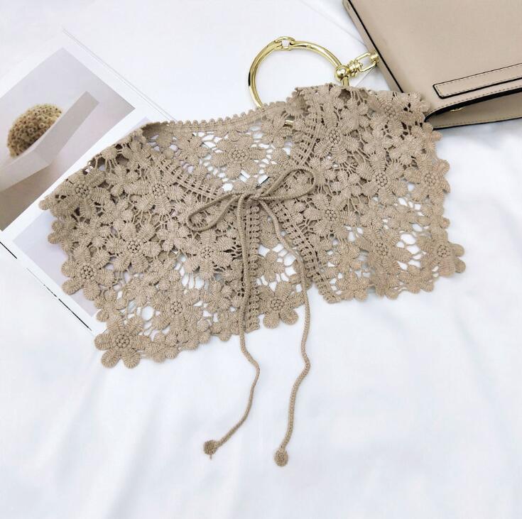 Vintage Shawl O-Neck Doll Fake Collar Shirt Women Hollow Crochet Lace False Collar Detachable Woman Half Shirt Faux  Col