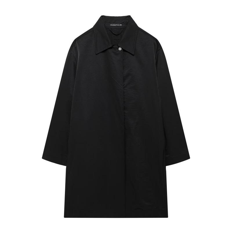 

Autumn Women s Street Fashion Casual Lapel Trench Coat Extra Small чёрный