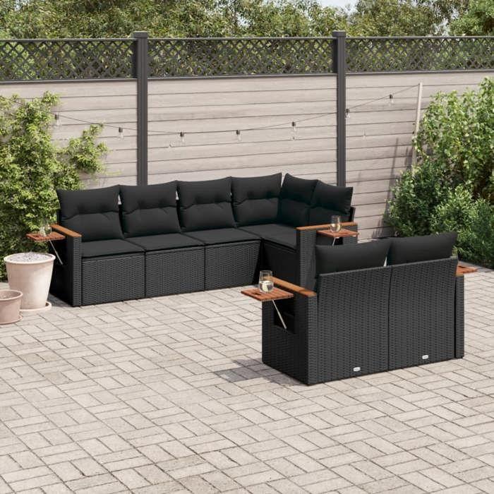 VidaXL Garden Lounge Set with Cushions 7 Pcs, Patio Sofas, Patio Furniture Set, Outdoor Furniture, Black 3226979