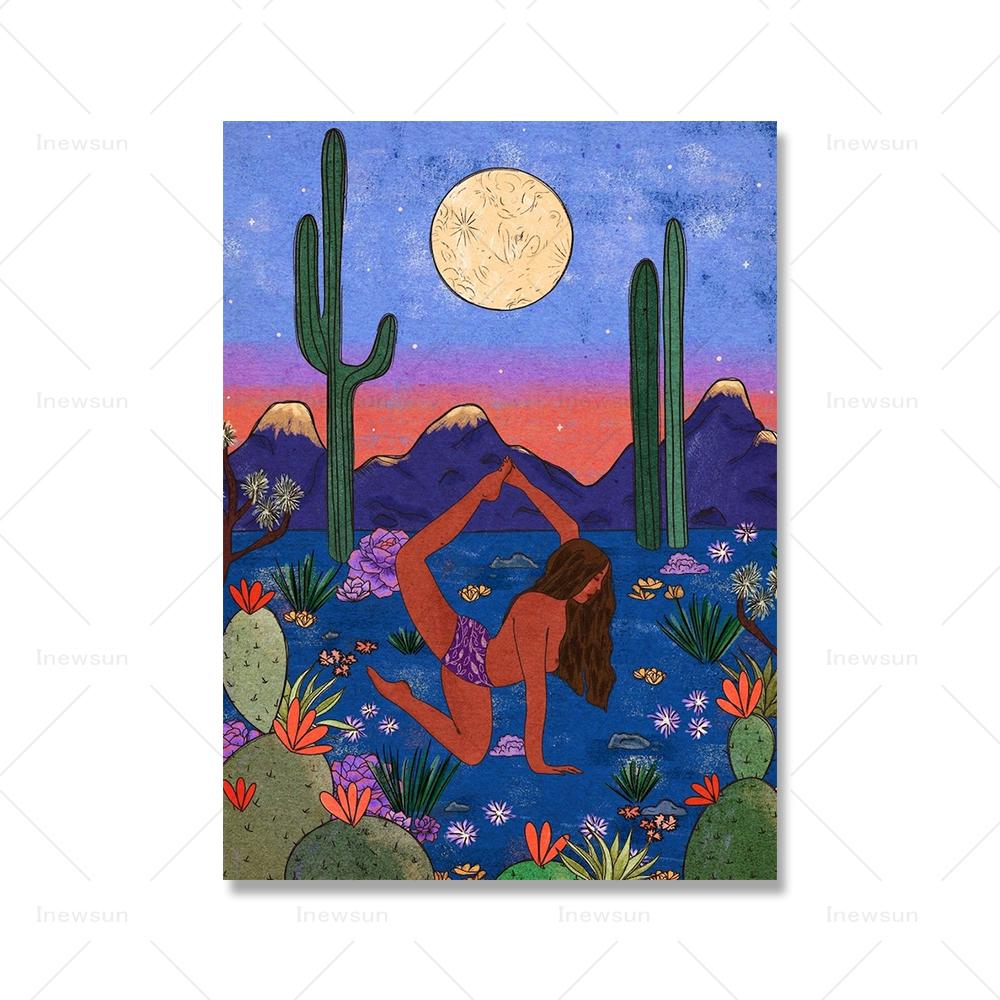 Dschungelschönheit Kunstdruck Mystische Wälder Wüste Yoga Abstraktes Poster Magische Wiese Leinwandgemälde Nordische Wohnzimmer Wanddekoration