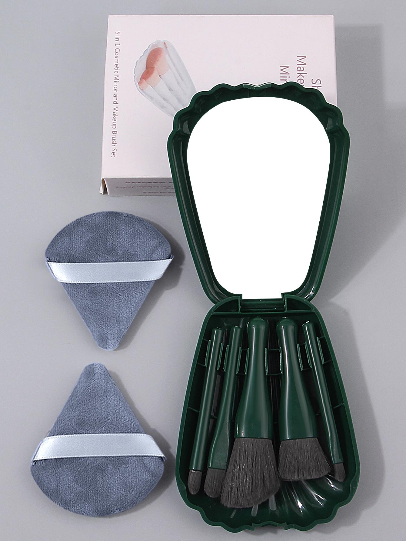 

Набор из 8 шт. дорожный портативный футляр для зеркала, 5 кистей для макияжа + 2 пуховки для пудры двойного назначения для сухого и влажного нанесения, простые в использовании инструменты для макияжа для начинающих зелёный