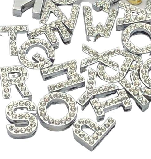 100pcs English Alphabet Gem Letters DIY Full Rhinestone Slide Letters " A-M Can Choose Each Letter " Fit for Keychains Bracelet