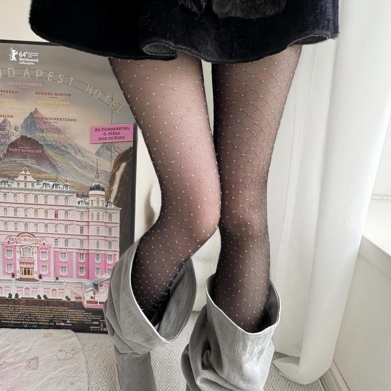 Socks for women, houndstooth stockings, rhombus pantyhose, rhombus grid, black silk, thin, anti-snatch, sexy