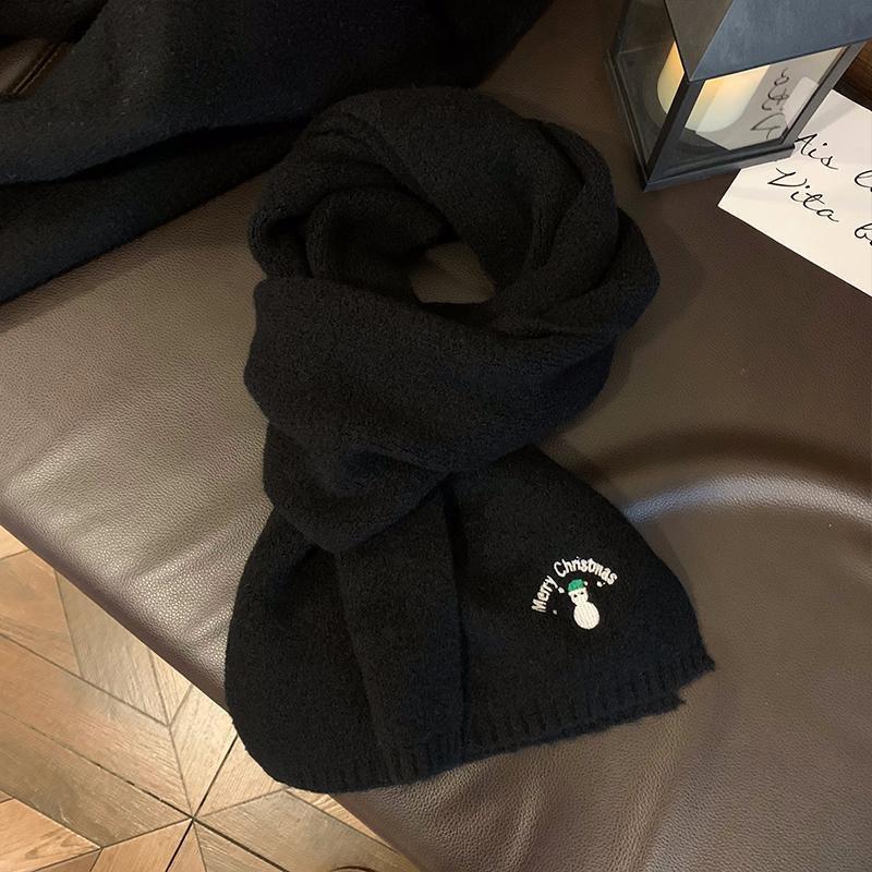 Korean Style Snowman Knitted Wool Scarf - Warm Unisex Winter Fashion