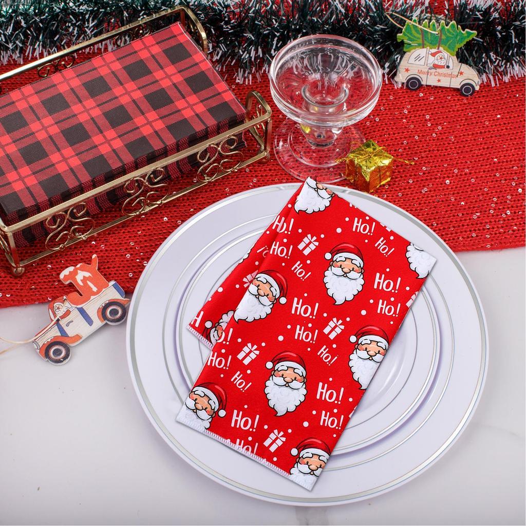 Christmas Cartoon Dish Towels Set 6Pcs Polyester Knit Fabric Low Lint Kitchen Towels With Santa And Holiday Theme