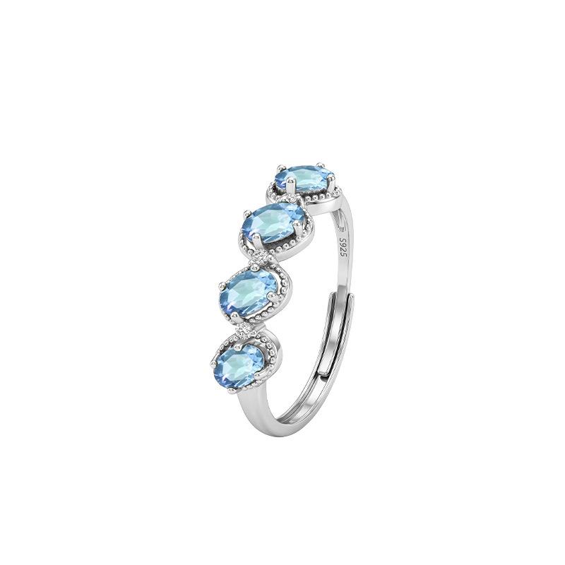 Korean Version Ins Wind S925 Silver Treasure Ring Natural Garnet Crystal Stone Row Inlaid with Versatile Girlfriend Open Ring