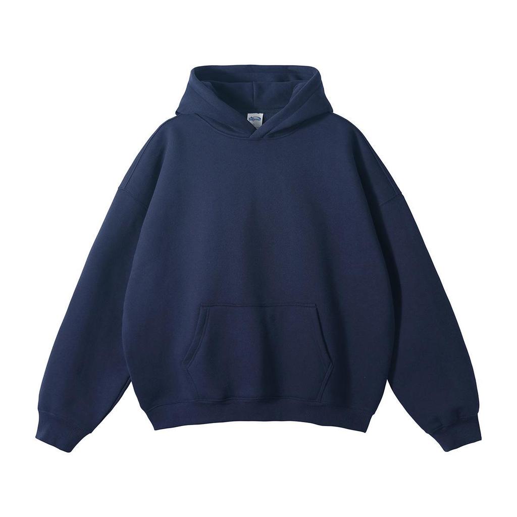 Autumn/Winter Unisex Loose Fleece-Lined Hooded Sweatshirt Jacket with Drop Shoulders - Solid Color Trendy Style in Stock