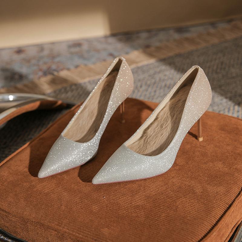 8818 French Small High Heels Women's 2025 New Gradual Change Temperament Wedding Shoes Sexy Pointed Thin Heel Shallow Mouth Single Shoes