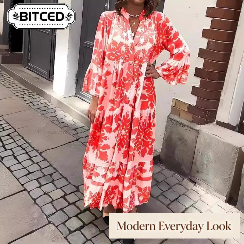 BITCED Fashion Summer Spring Long Sleeve V-Neck Casual Dresses